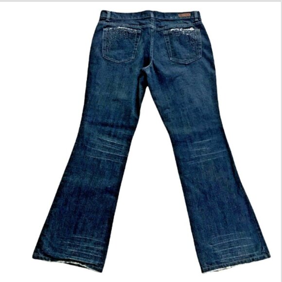 Calvin Klein Blue Jean Low Rise Flare Beaded Pocket Dark Wash Sz 10 #150N - Picture 5 of 12